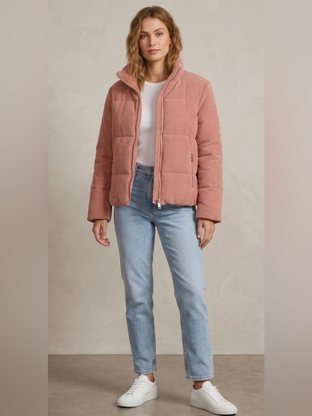 Jacqueline de Yong Pink Corduroy Puffer Jacket